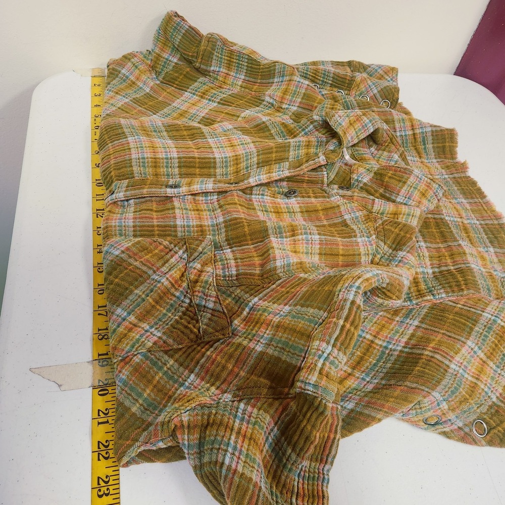 Free People Womens Juniper Snap Side Plaid Button Down Shirt Size L Green Plaid - Picture 8 of 11